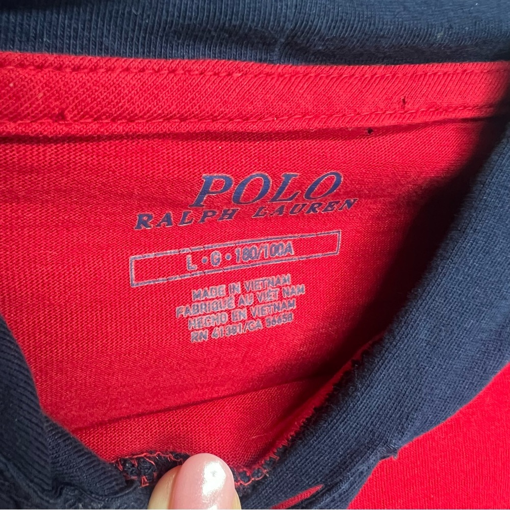 Polo Ralph Lauren Long Sleeve Hooded Shirt Red Blue Colorblock Cotton Large - Picture 3 of 5